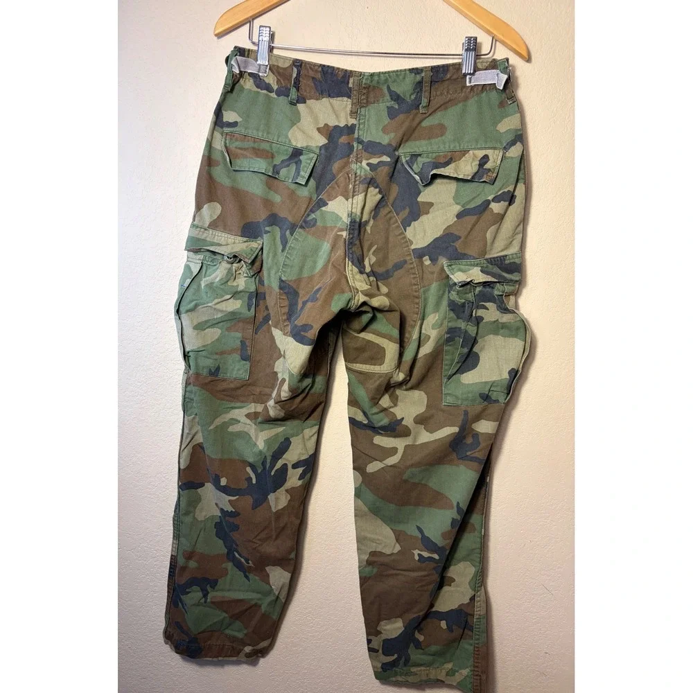 Vintage Woodland Camo Cargo Pants Military Style Tactical Trousers Green Brown